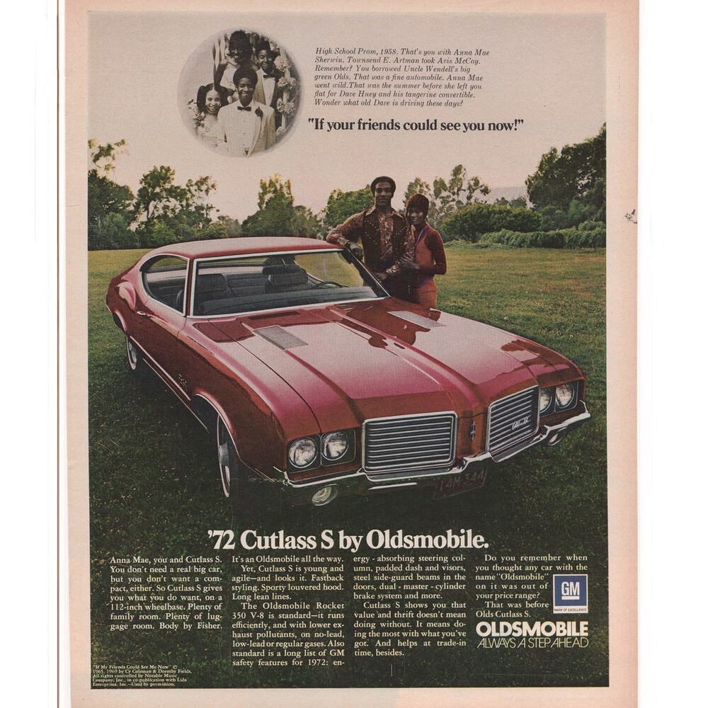 1972 Oldsmobile Cutlass S Car Advertisement Vintage 1971 Automobilia GM